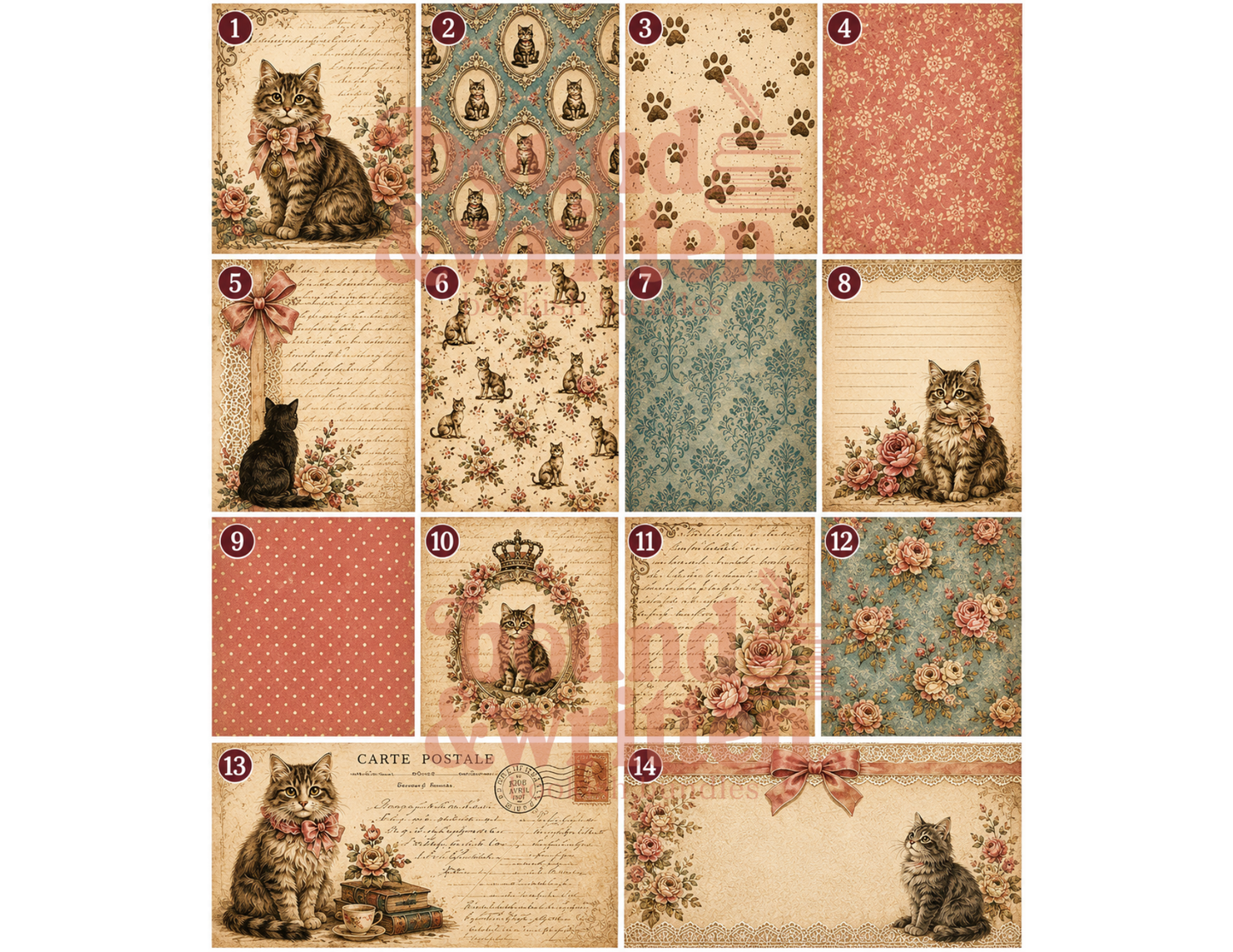 Vintage Cats Themed Paper Pack