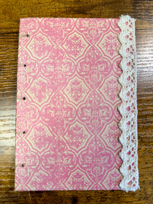 Handmade A6 Journal - Pink lace