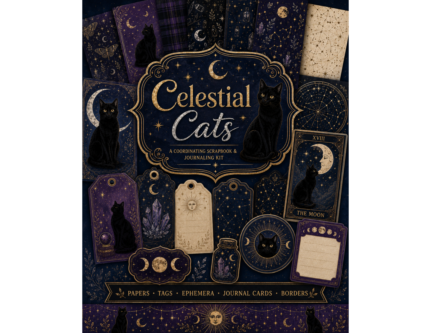 Celestial Cats Themed Paper pack