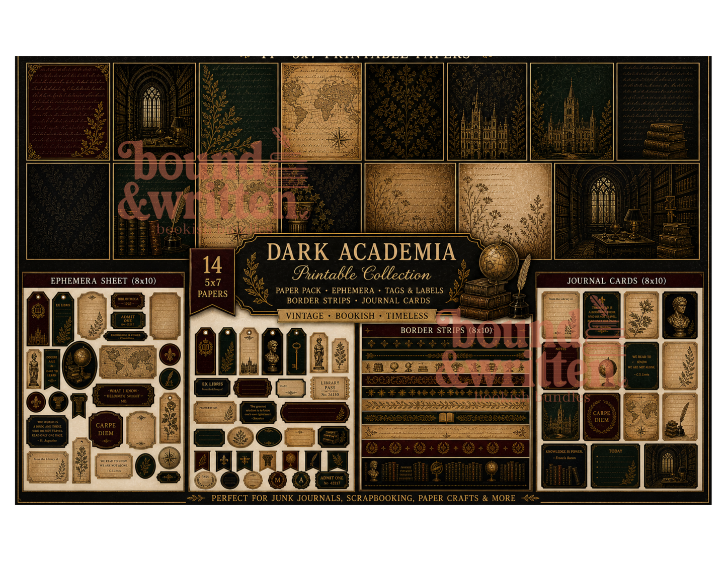 Dark Academia Themed Paper Pack