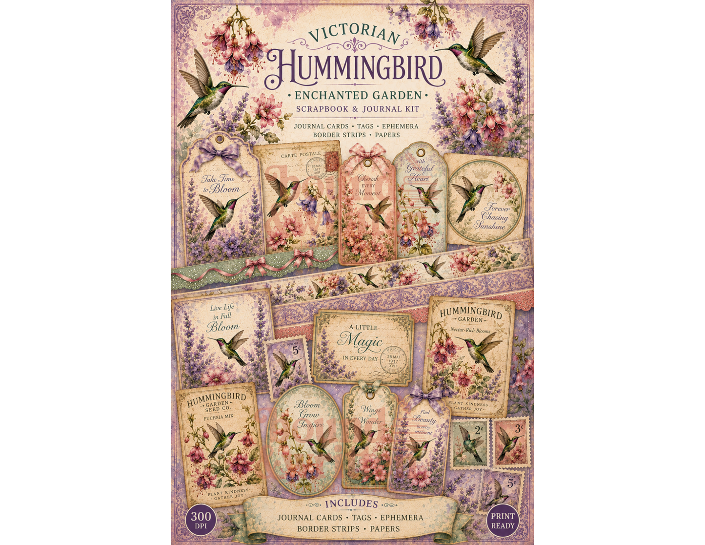 Victorian Hummingbird Themed Paper Pack