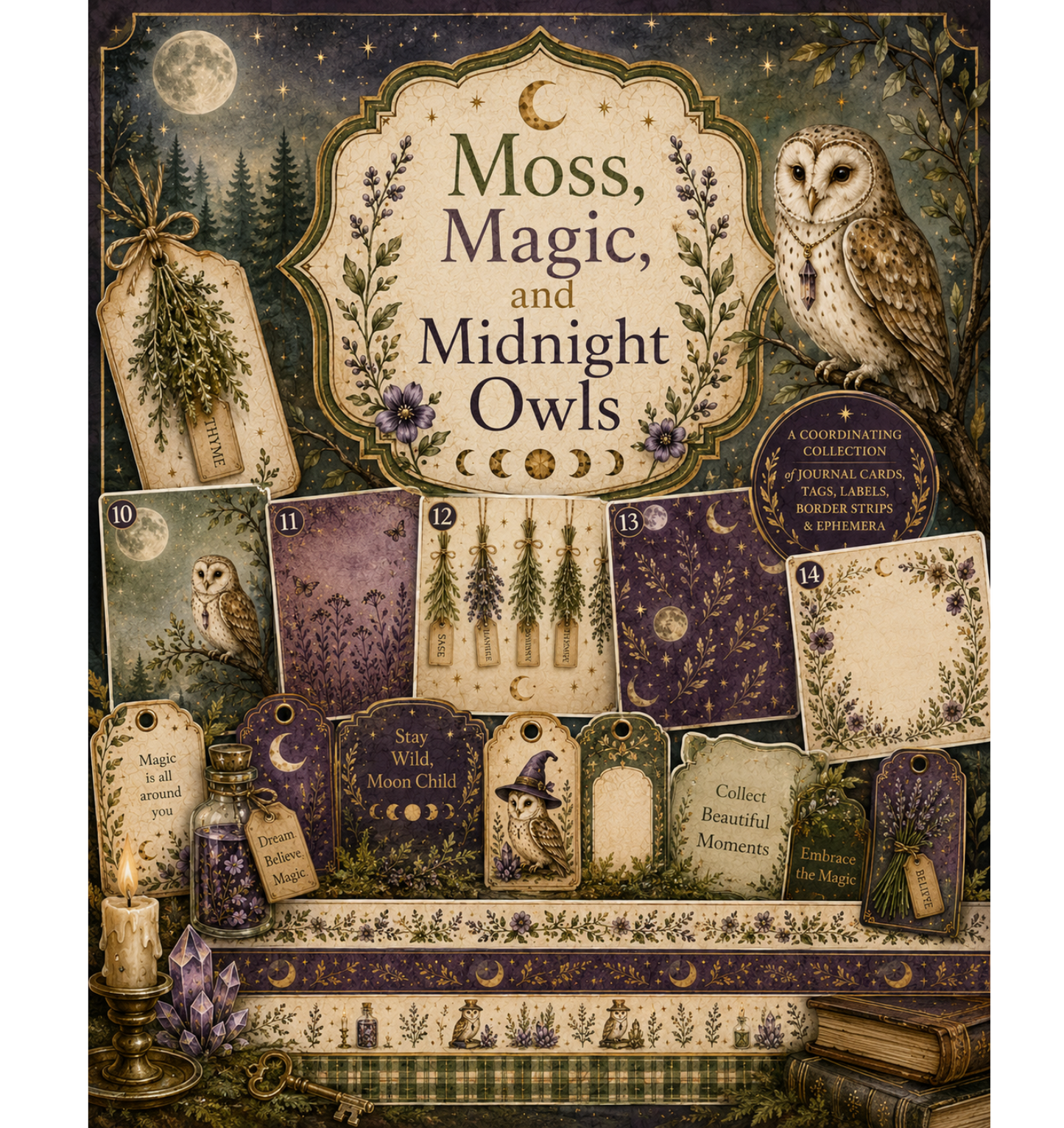 Moss, Magic and Midnight Owls Themed Paper Pack