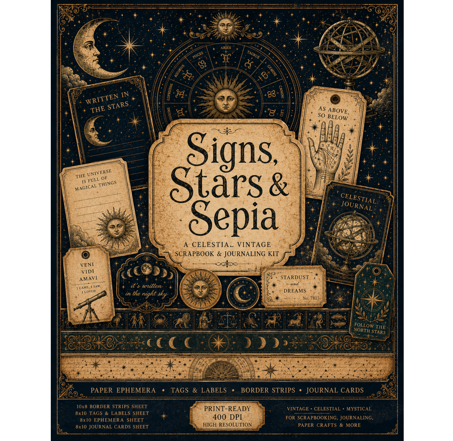 Signs, Stars & Sepia Themed Paper Pack