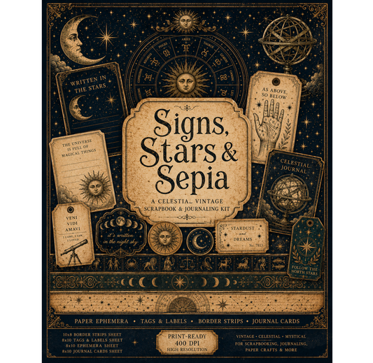 Signs, Stars & Sepia Themed Paper Pack