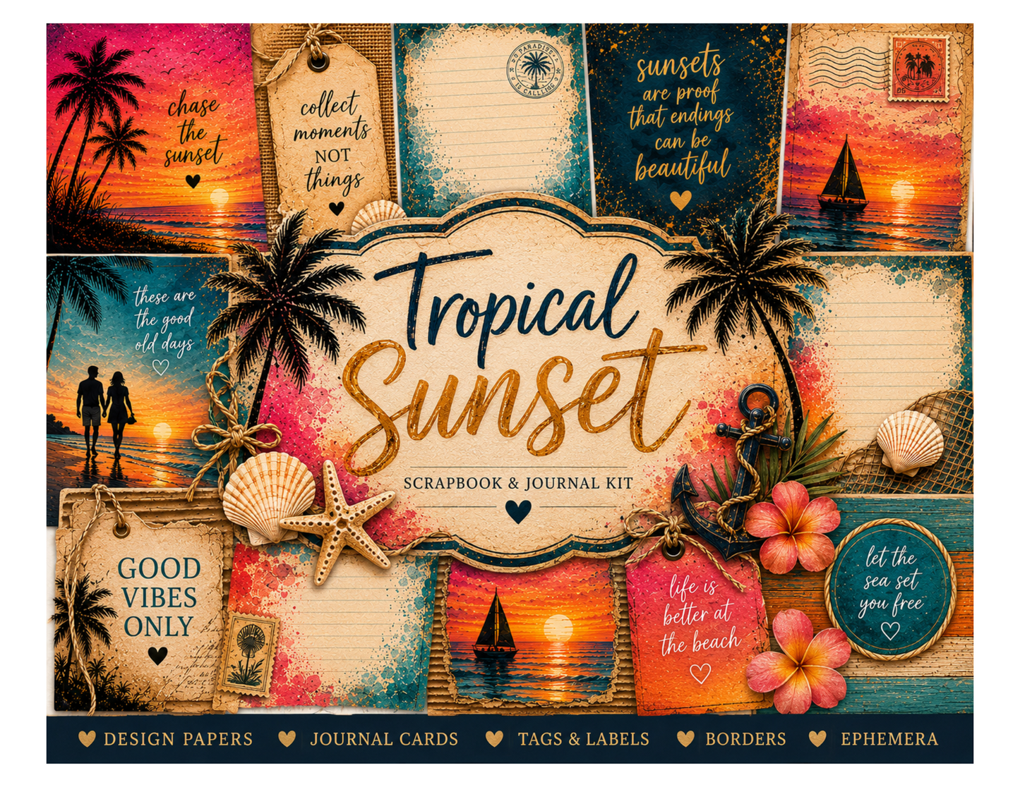 Tropical Sunset Themed Paper Pack