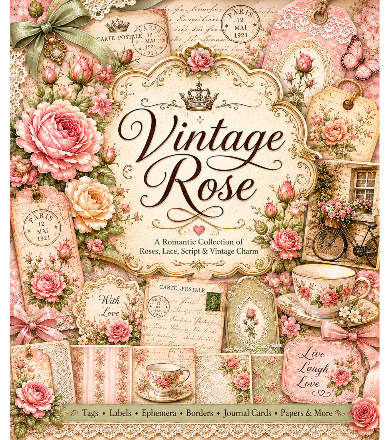 Vintage Rose Themed Paper Pack